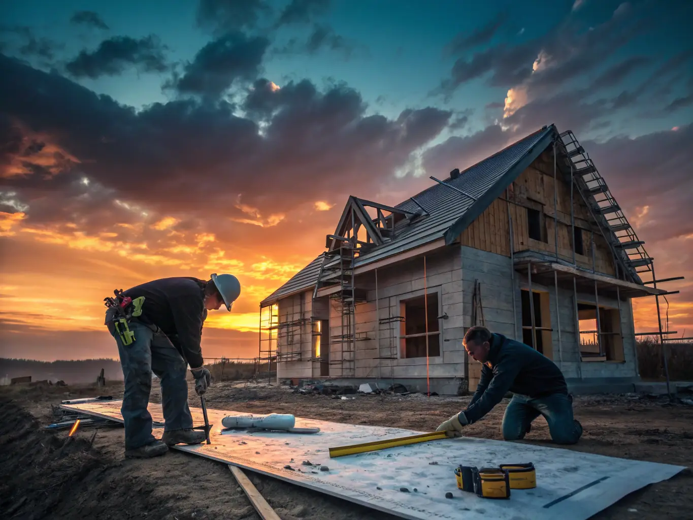 An image showing a modern house under construction with a crane in the background, symbolizing new construction financing.