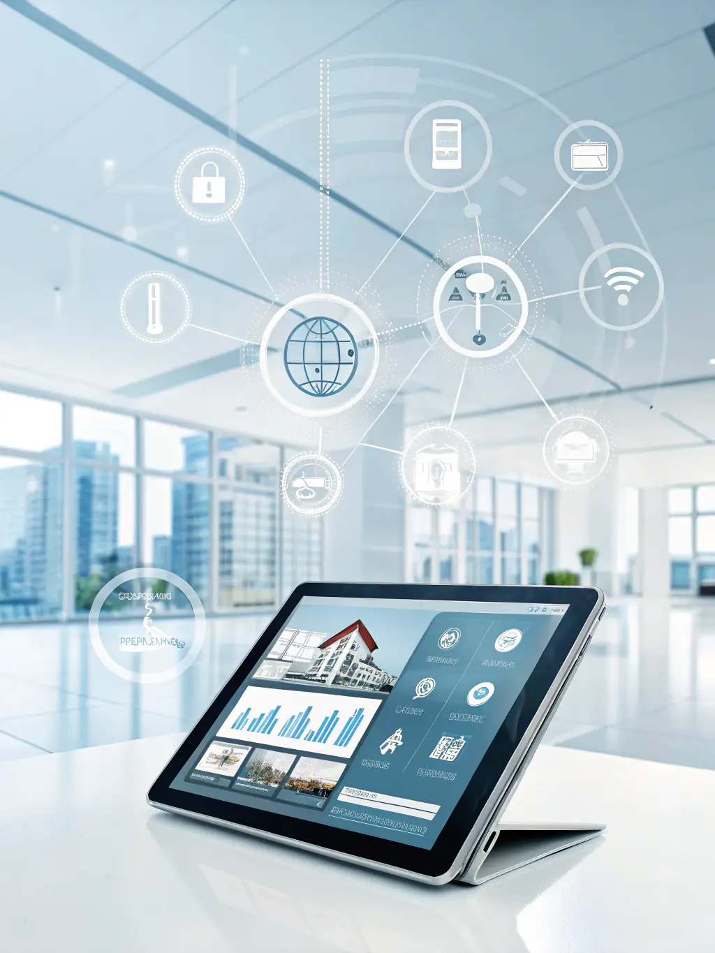 A professional showing a diverse portfolio of properties on a tablet, symbolizing the wide range of options available through ImmoView24.