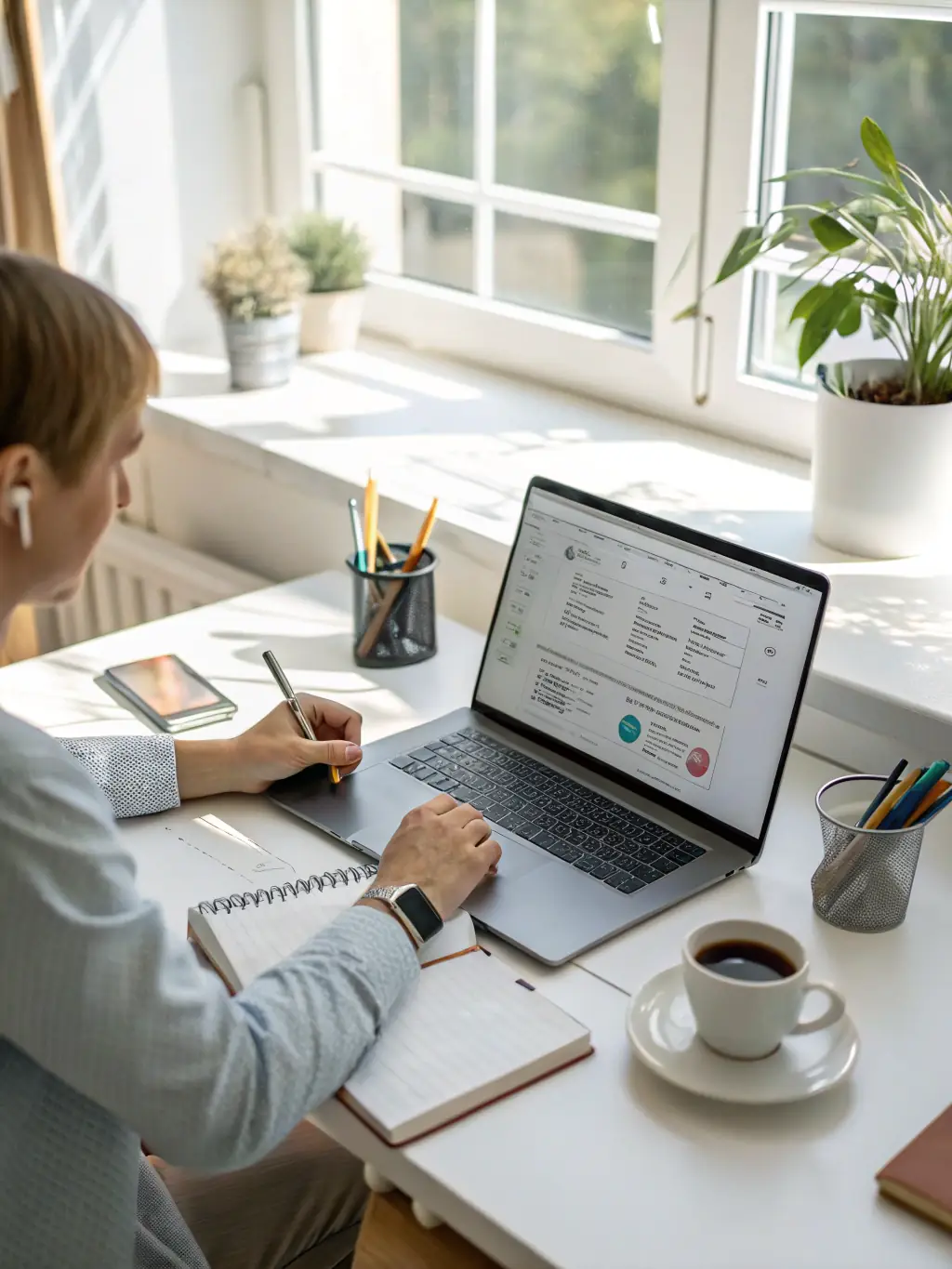 A person using ImmoView24's online platform to input their financial details and property preferences, with a focus on ease of use and accessibility.